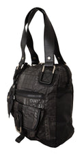 Schwarze Schultertasche mit aufgedrucktem Logo