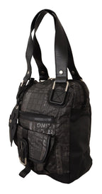 Schwarze Schultertasche mit aufgedrucktem Logo