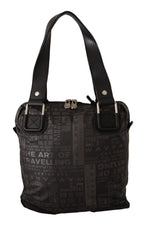 Schwarze Schultertasche mit aufgedrucktem Logo