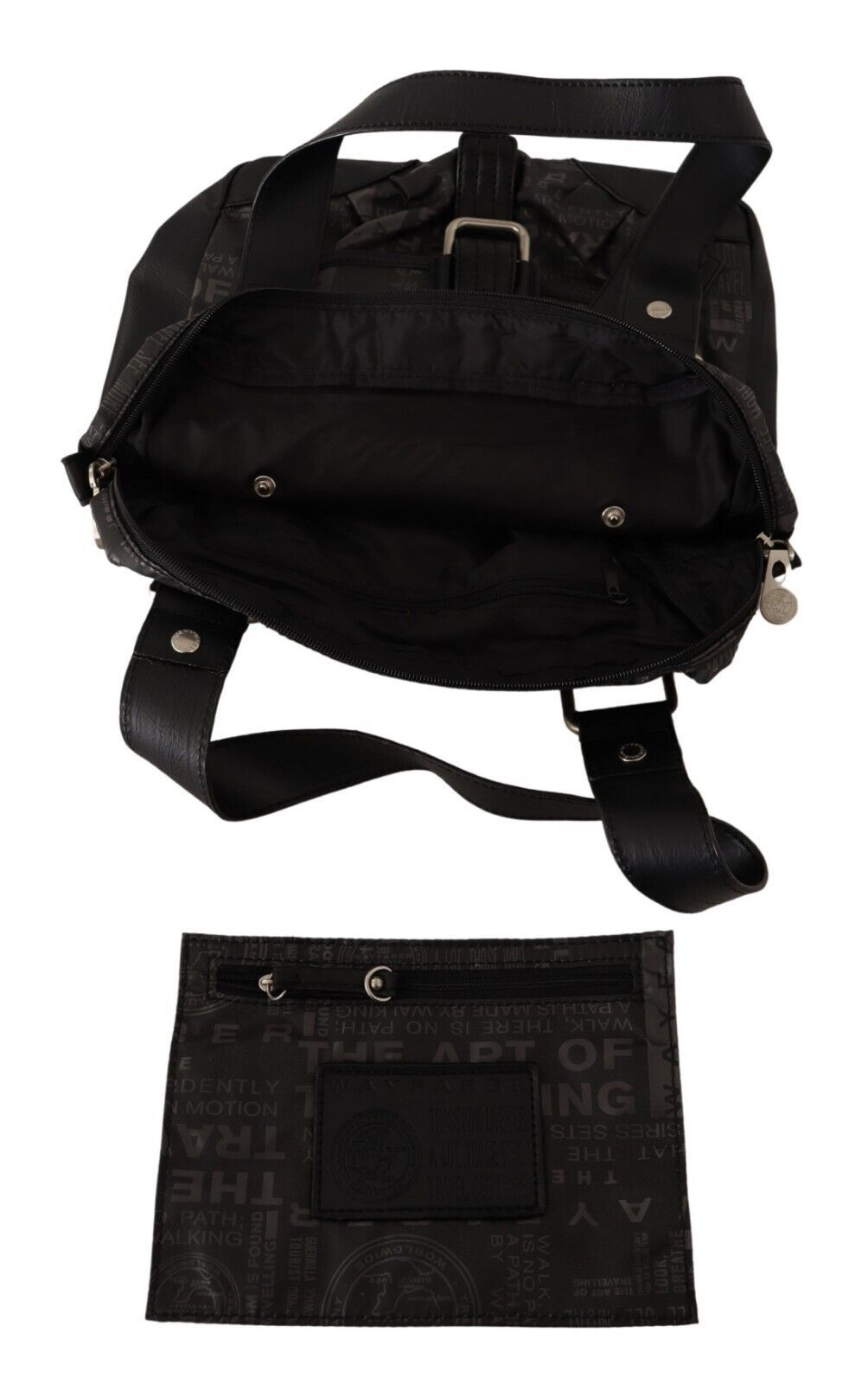 Schwarze Schultertasche mit aufgedrucktem Logo