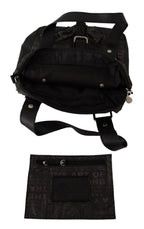 Schwarze Schultertasche mit aufgedrucktem Logo