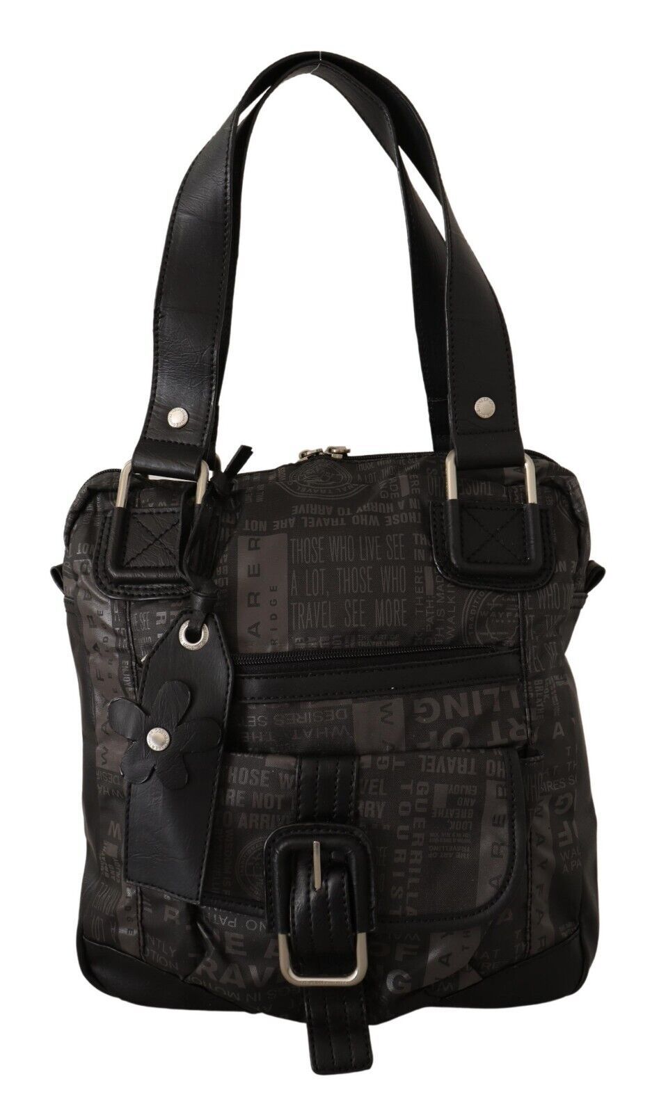 Schwarze Schultertasche mit aufgedrucktem Logo