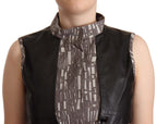 Brown Black Vest Leather Sleeveless Top Blouse