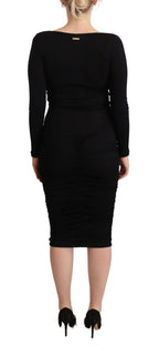 Black Long Sleeves Sweetheart Neck Midi Dress