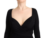 Black Long Sleeves Sweetheart Neck Midi Dress