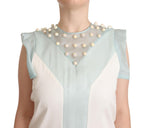 Multicolor Faux Pearl Sleeveless Shift Midi Dress