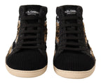Beige Brown Wool Cotton High Top Sneakers
