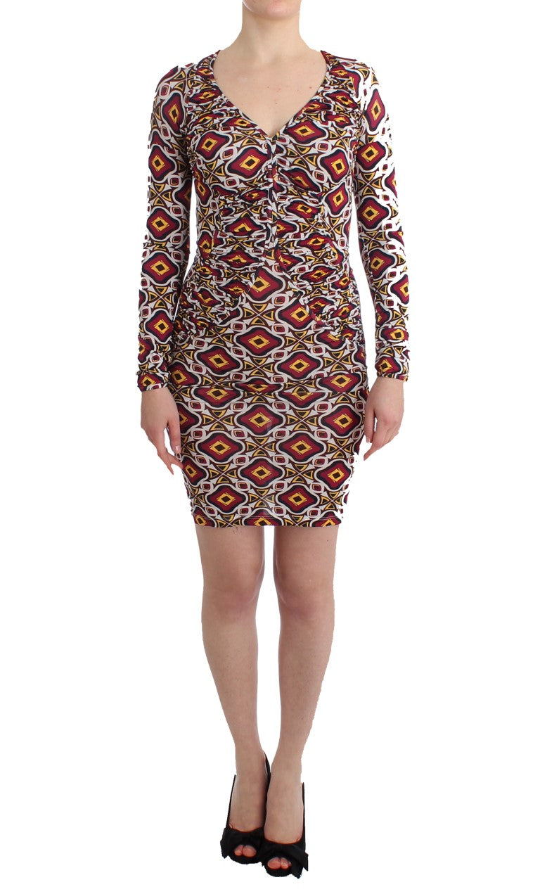 Buntes langärmeliges Viskose-Shiftkleid