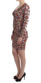 Buntes langärmeliges Viskose-Shiftkleid