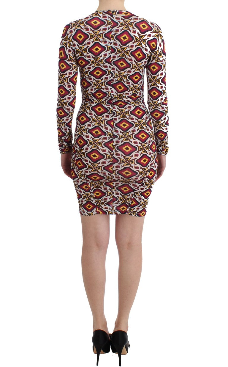 Buntes langärmeliges Viskose-Shiftkleid