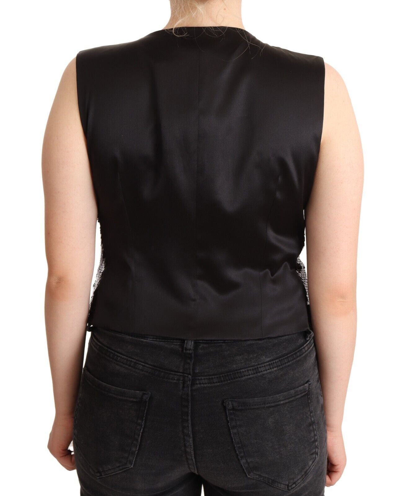 Schwarzes Pailletten-V-Ausschnitt ärmelloses Westen-Tanktop