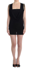 Schwarzes, verziertes Mini-Scheath-Kleid aus Jersey mit kurzen Ärmeln