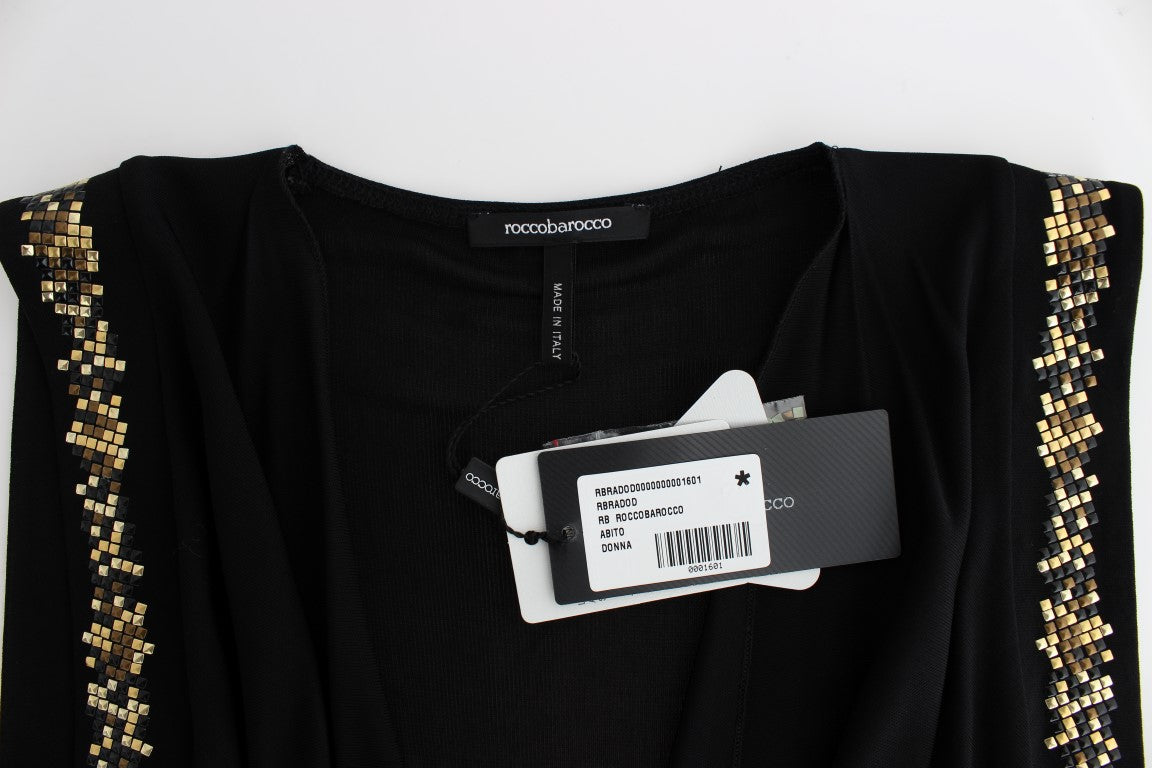 Schwarzes, verziertes Mini-Scheath-Kleid aus Jersey mit kurzen Ärmeln