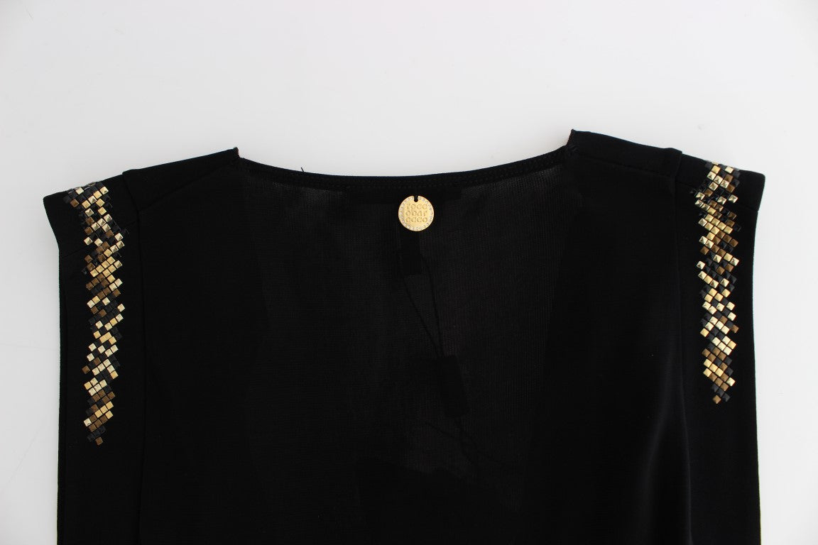 Schwarzes, verziertes Mini-Scheath-Kleid aus Jersey mit kurzen Ärmeln