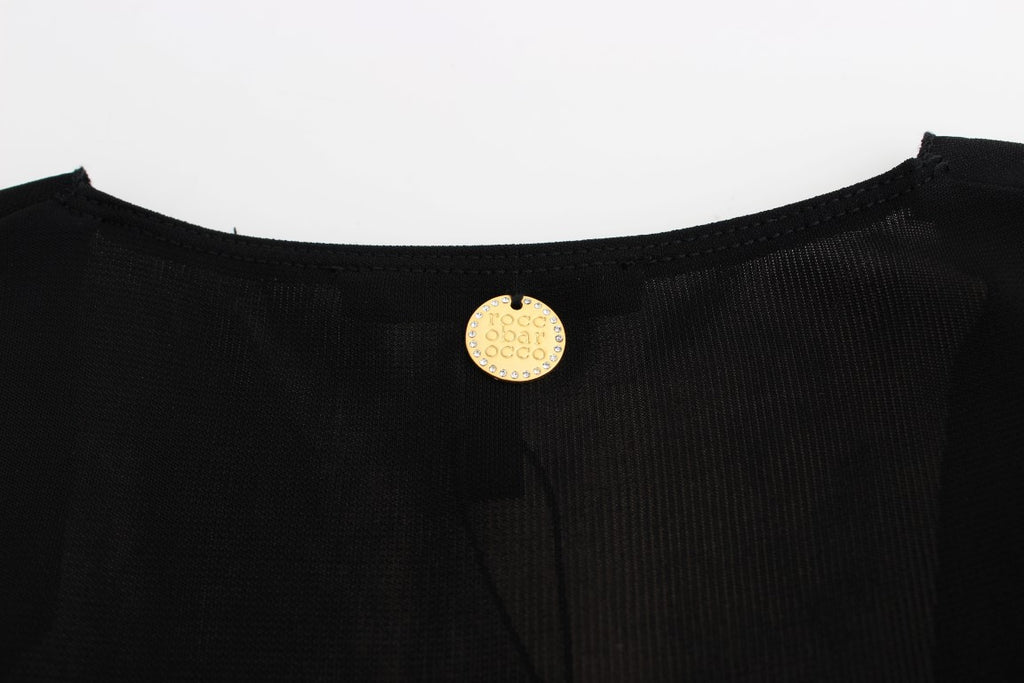 Schwarzes, verziertes Mini-Scheath-Kleid aus Jersey mit kurzen Ärmeln
