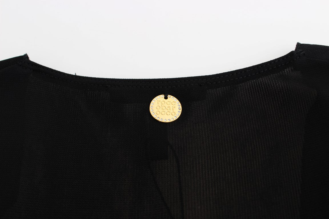 Schwarzes, verziertes Mini-Scheath-Kleid aus Jersey mit kurzen Ärmeln