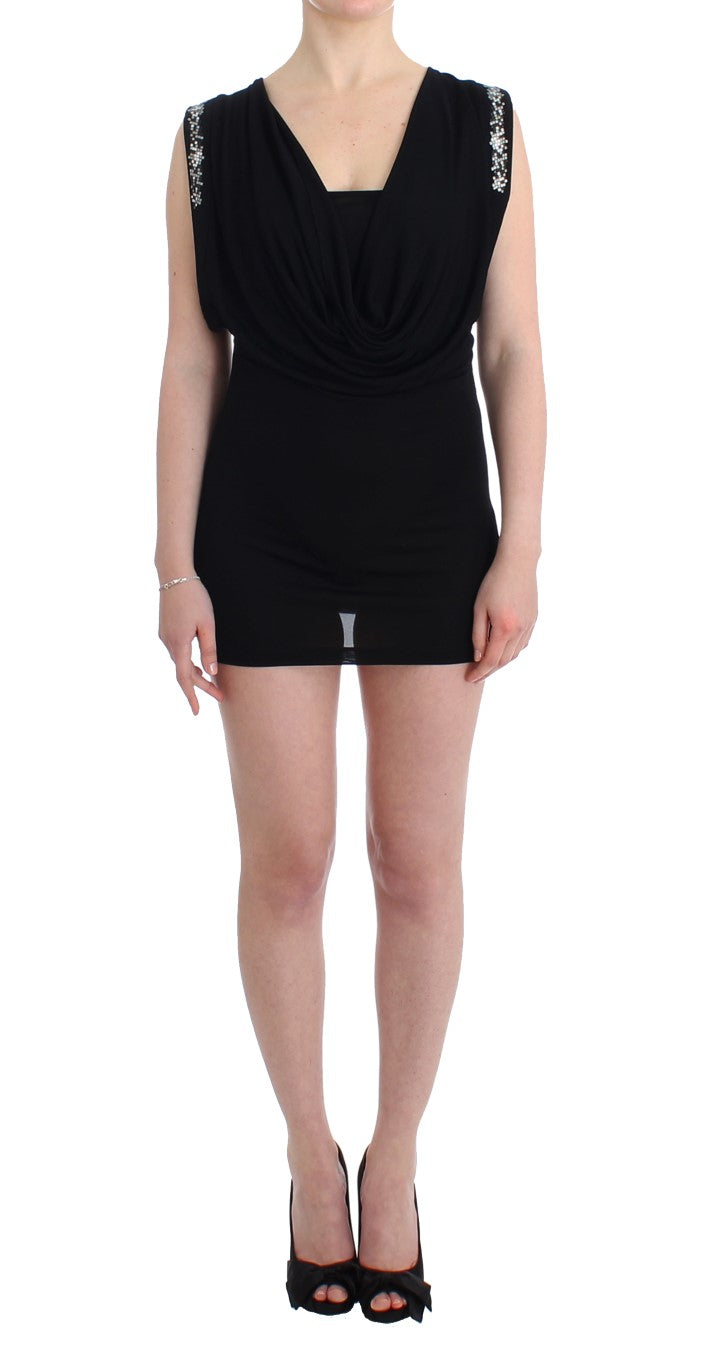 Schwarzes Mini-Kleid aus Jersey mit Verzierungen
