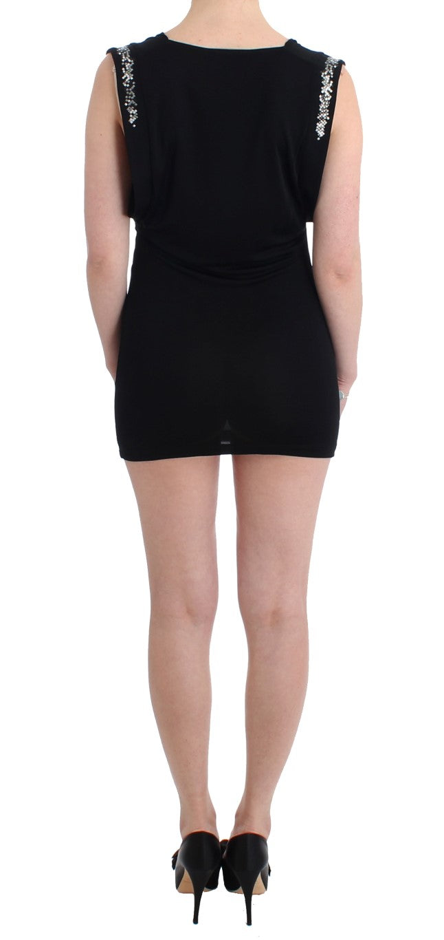 Schwarzes Mini-Kleid aus Jersey mit Verzierungen