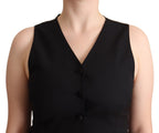 Black Button Down Sleeveless Viscose Vest Top
