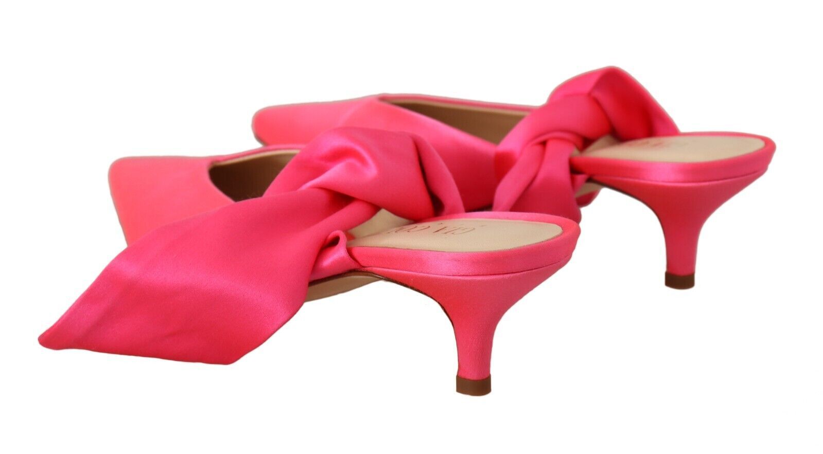 Pink Leather Lace-Up Kitten Heel Pumps