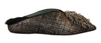 Gold Jacquard Leather Embellished Slip On Shoes