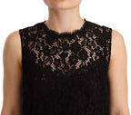 Schwarzes ärmelloses Mini-Etuikleid aus geblümter Spitze