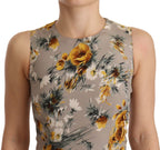 Graues Mini-Kleid aus Seidenstretch mit Blumenmuster