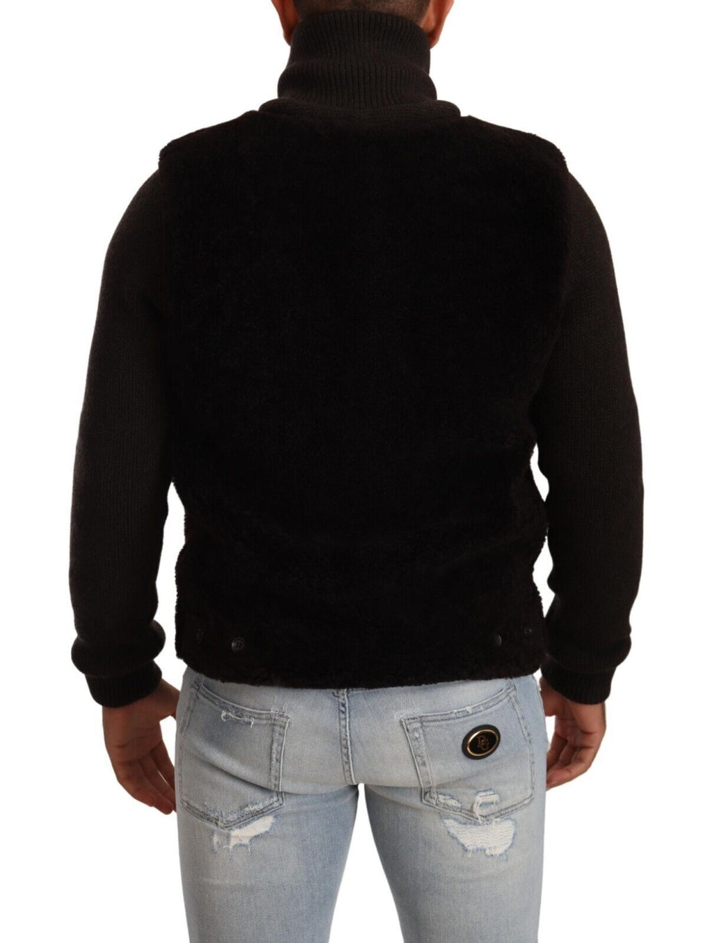 Schwarzer Leder-Rollkragenmantel für Herren