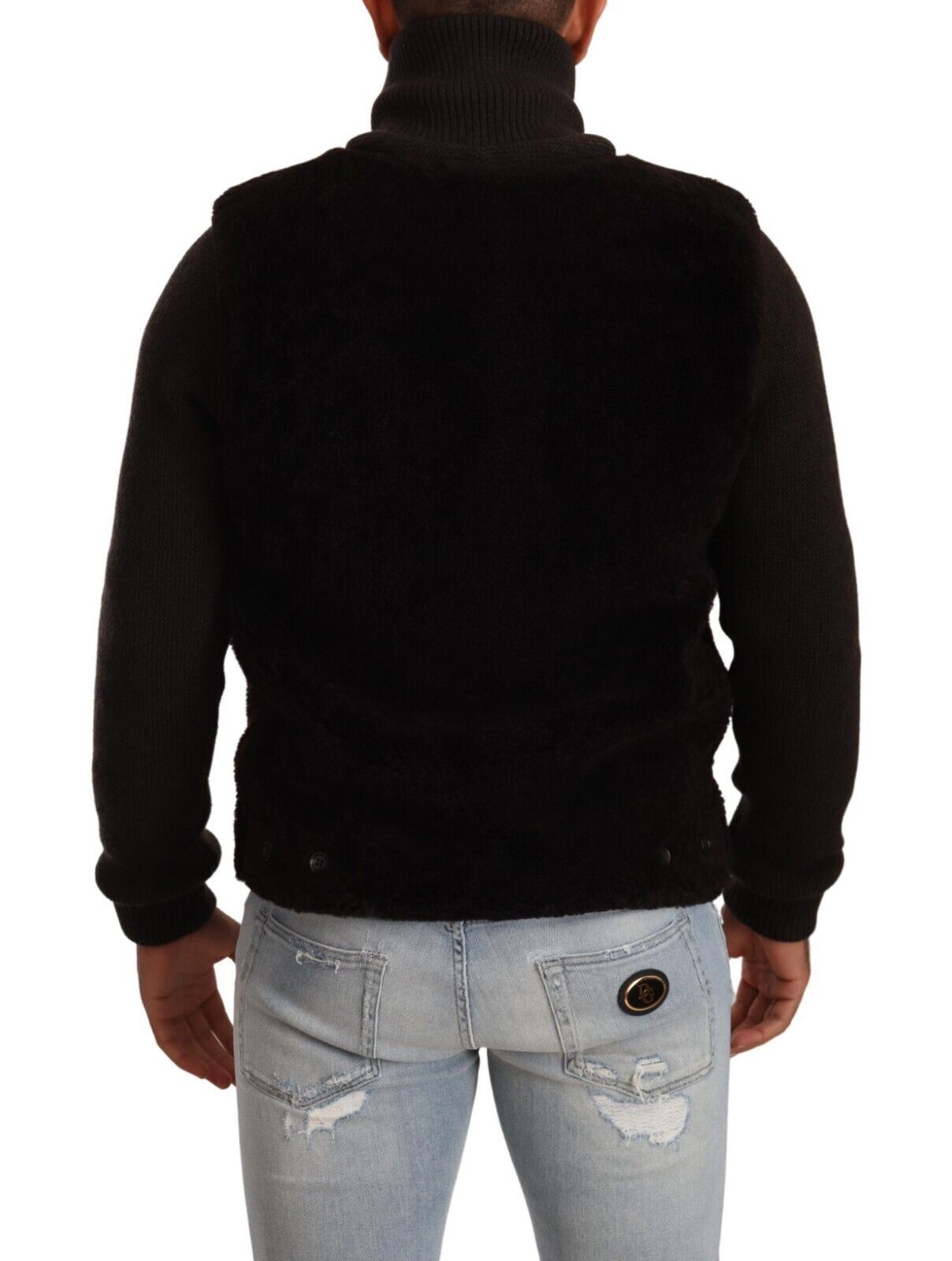 Schwarzer Leder-Rollkragenmantel für Herren