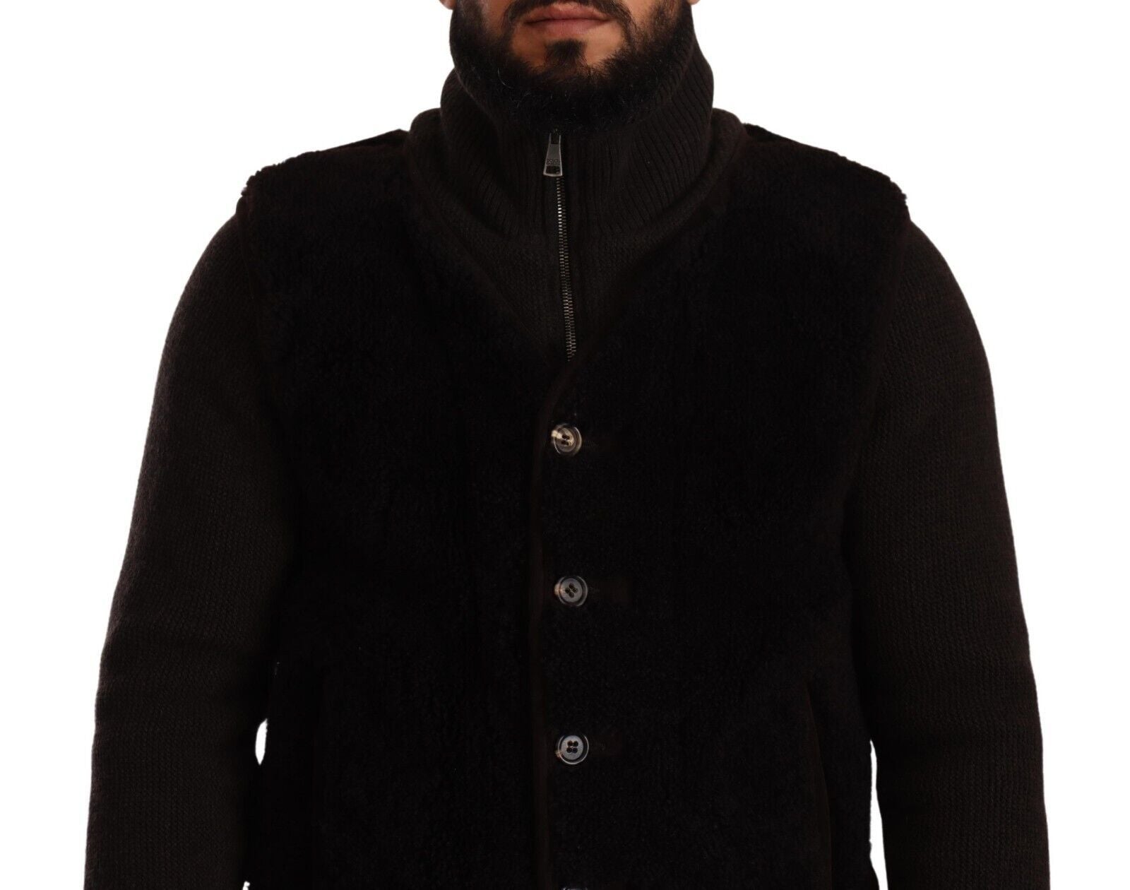 Schwarzer Leder-Rollkragenmantel für Herren