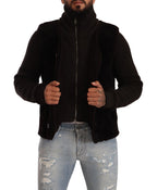 Schwarzer Leder-Rollkragenmantel für Herren