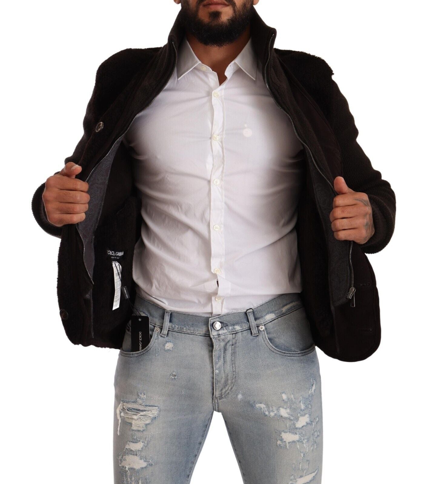 Schwarzer Leder-Rollkragenmantel für Herren