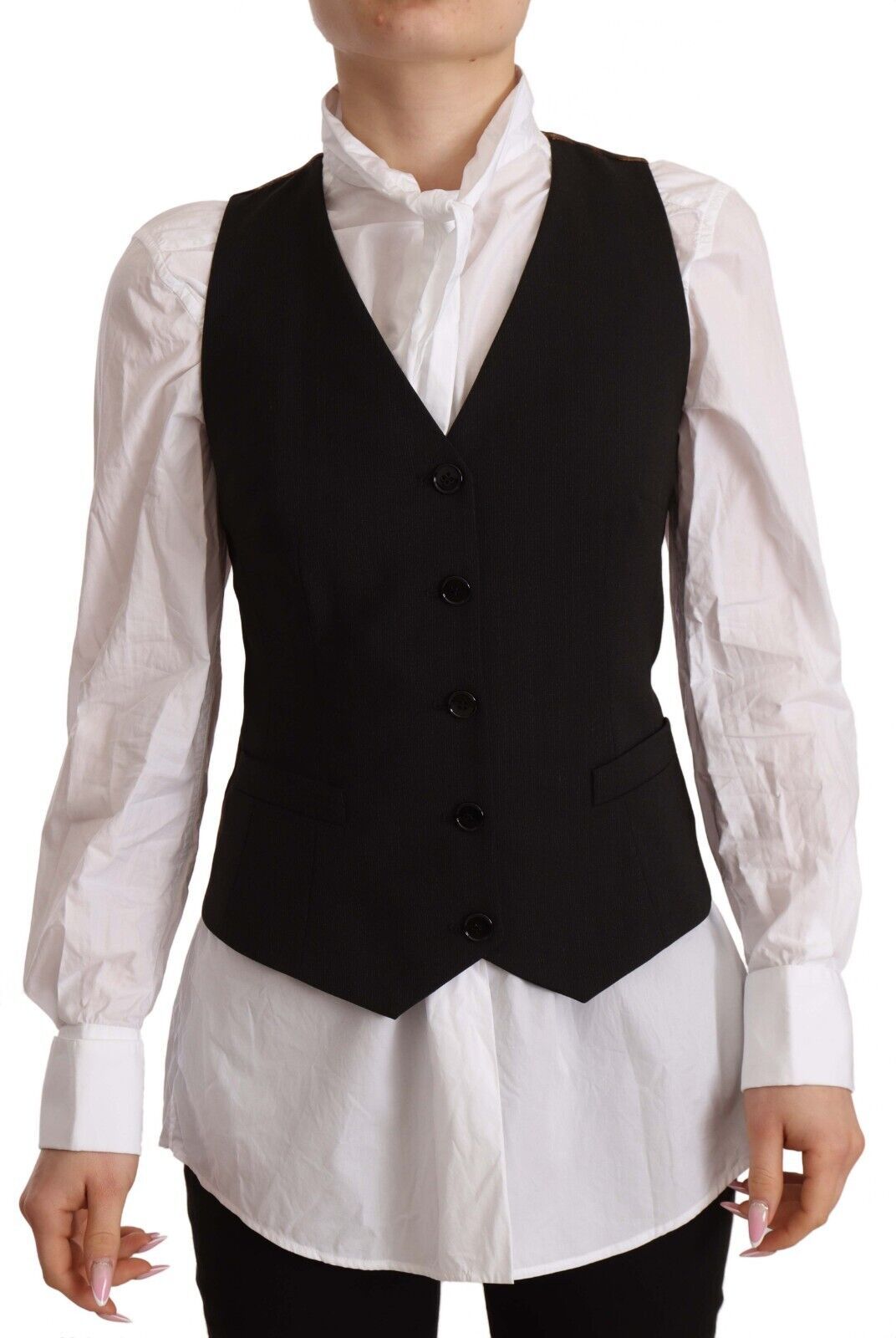 Schwarze ärmellose Weste mit Knopfleiste Polyester-Oberteil