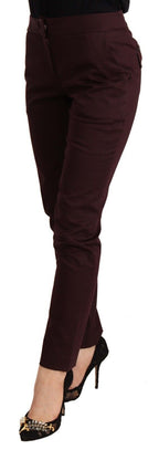 Maroon Mid Waist Skinny Women's Trouser Pants