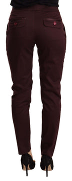 Maroon Mid Waist Skinny Women's Trouser Pants
