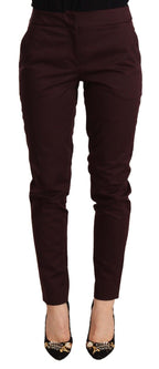 Maroon Mid Waist Skinny Women's Trouser Pants