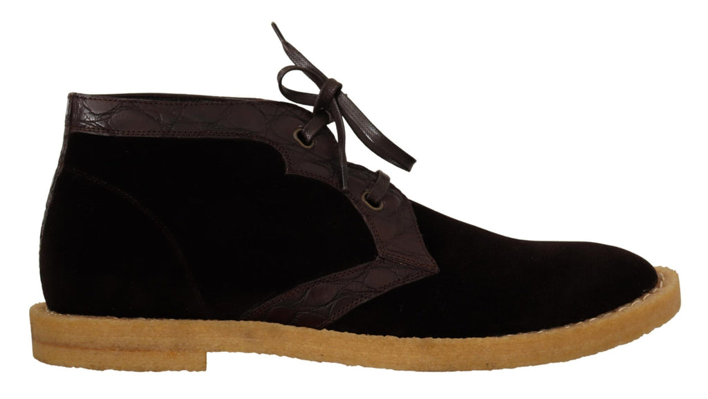 Braune Exotic-Lederstiefel aus Samt