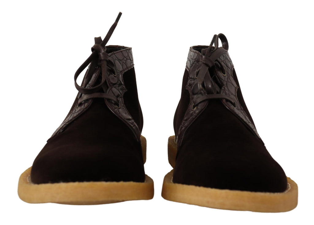 Braune Exotic-Lederstiefel aus Samt
