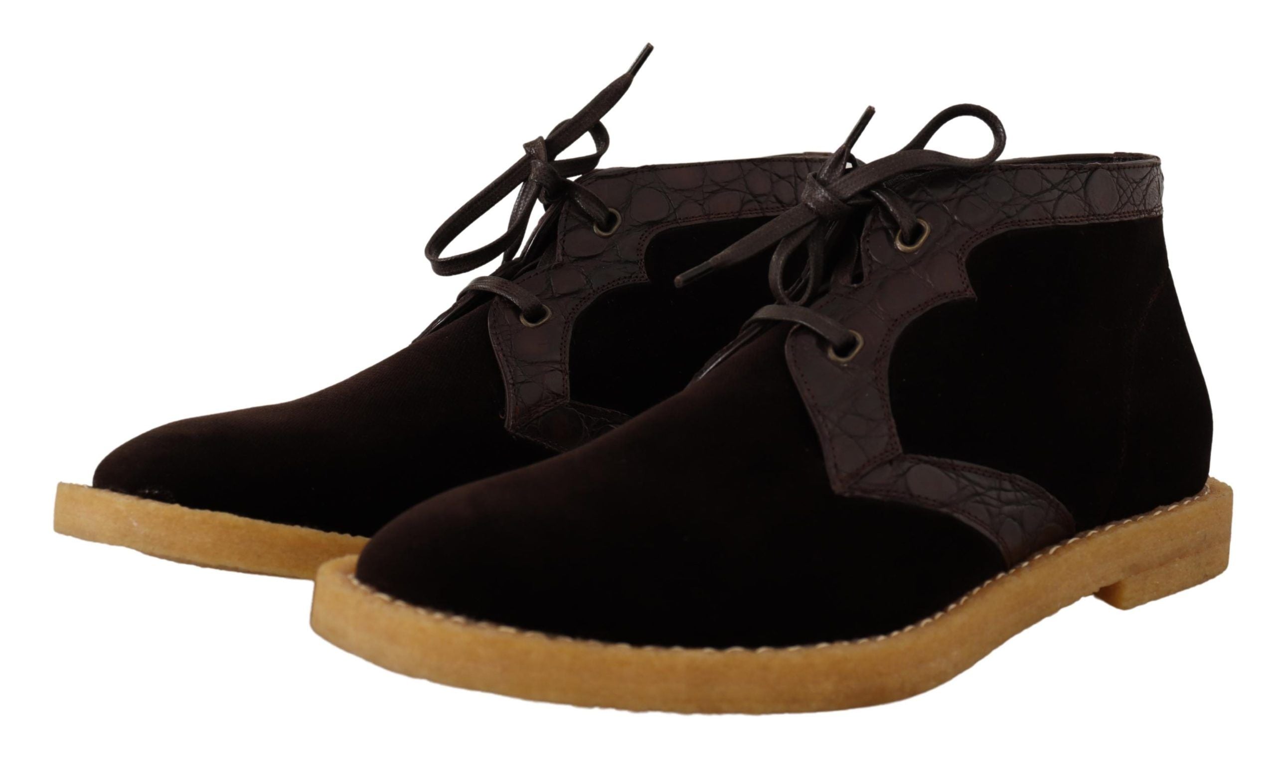 Braune Exotic-Lederstiefel aus Samt