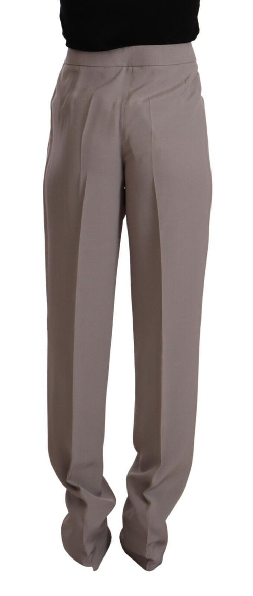 Braune Seidenhose, lang, schmal zulaufend, mit hoher Taille