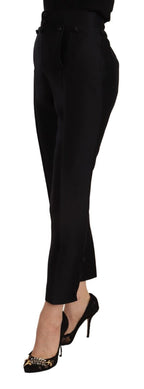 Schwarze High-Waist Skinny Damenhose aus Wolle