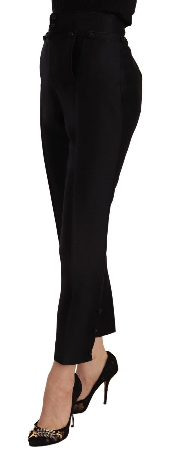 Schwarze High-Waist Skinny Damenhose aus Wolle