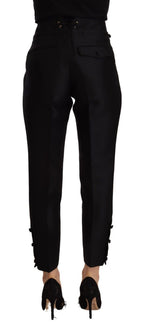 Schwarze High-Waist Skinny Damenhose aus Wolle