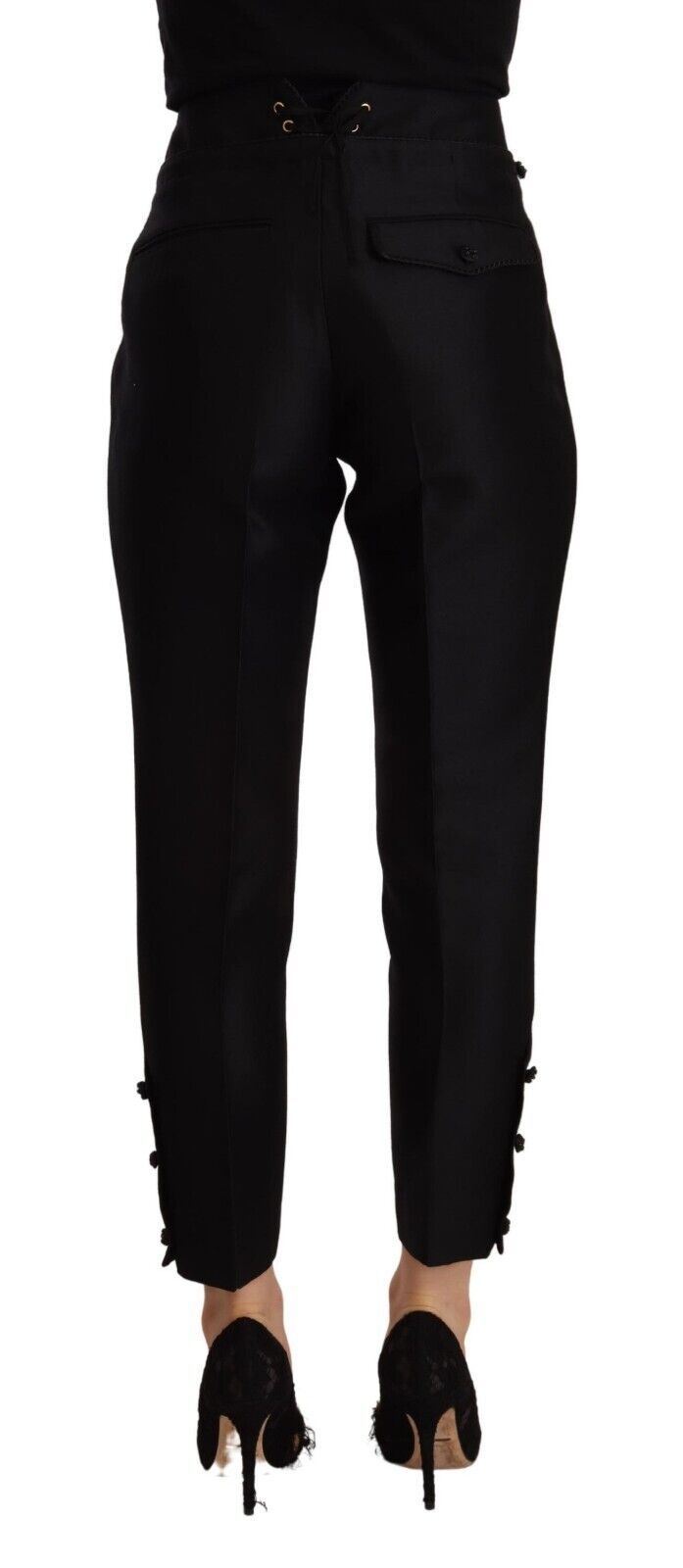 Schwarze High-Waist Skinny Damenhose aus Wolle