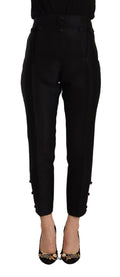 Schwarze High-Waist Skinny Damenhose aus Wolle