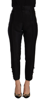 Schwarze High-Waist Skinny Damenhose aus Wolle
