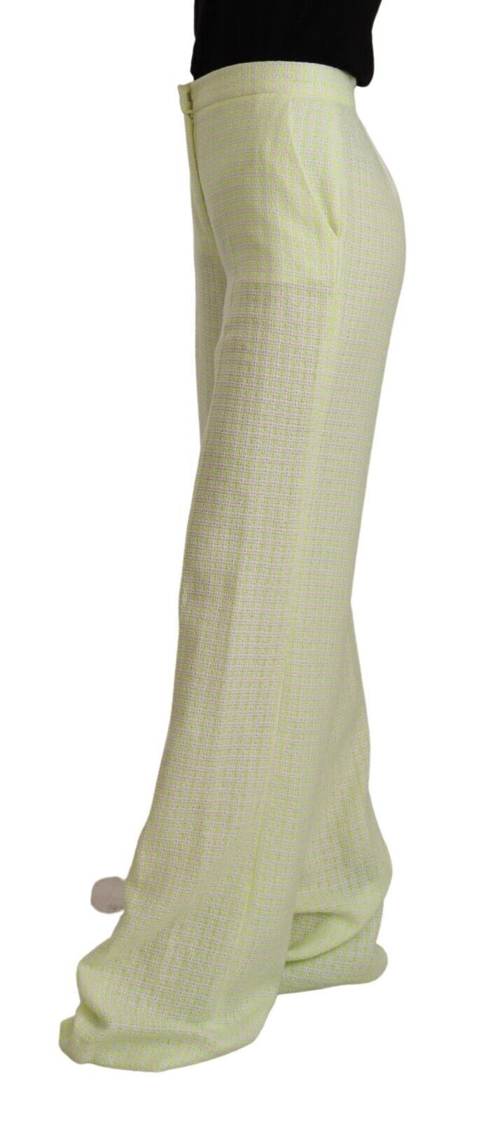 Gelbgrüne Baumwolle Hohe Taille Gerades Langes Bein Hose