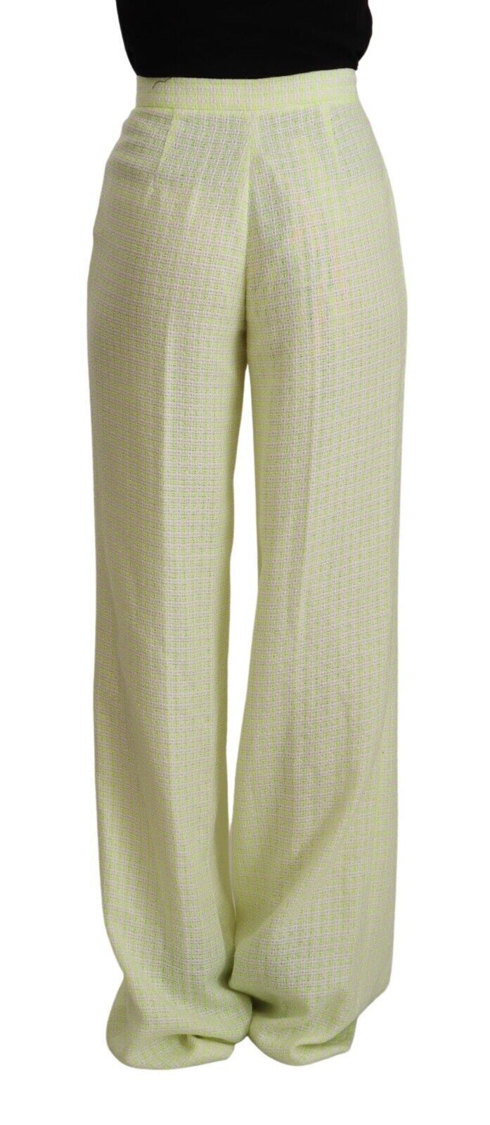 Gelbgrüne Baumwolle Hohe Taille Gerades Langes Bein Hose