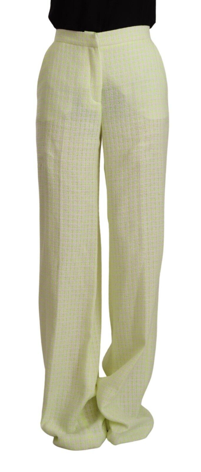 Gelbgrüne Baumwolle Hohe Taille Gerades Langes Bein Hose