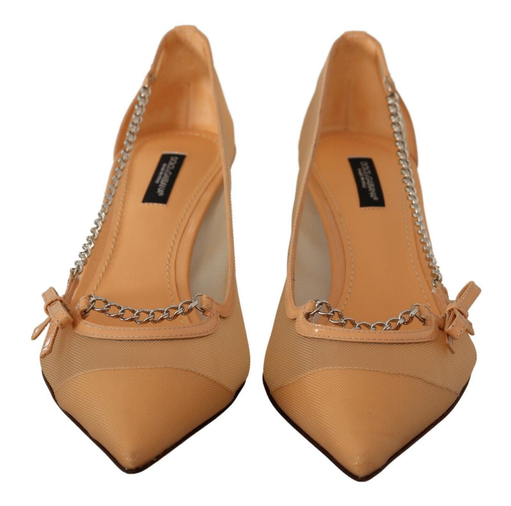 Peach Mesh Leder Ketten High Heels Pumps